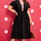 Black Leopard V Neck Patchwork Smocked Waist Plus Size Ruffled Dress
