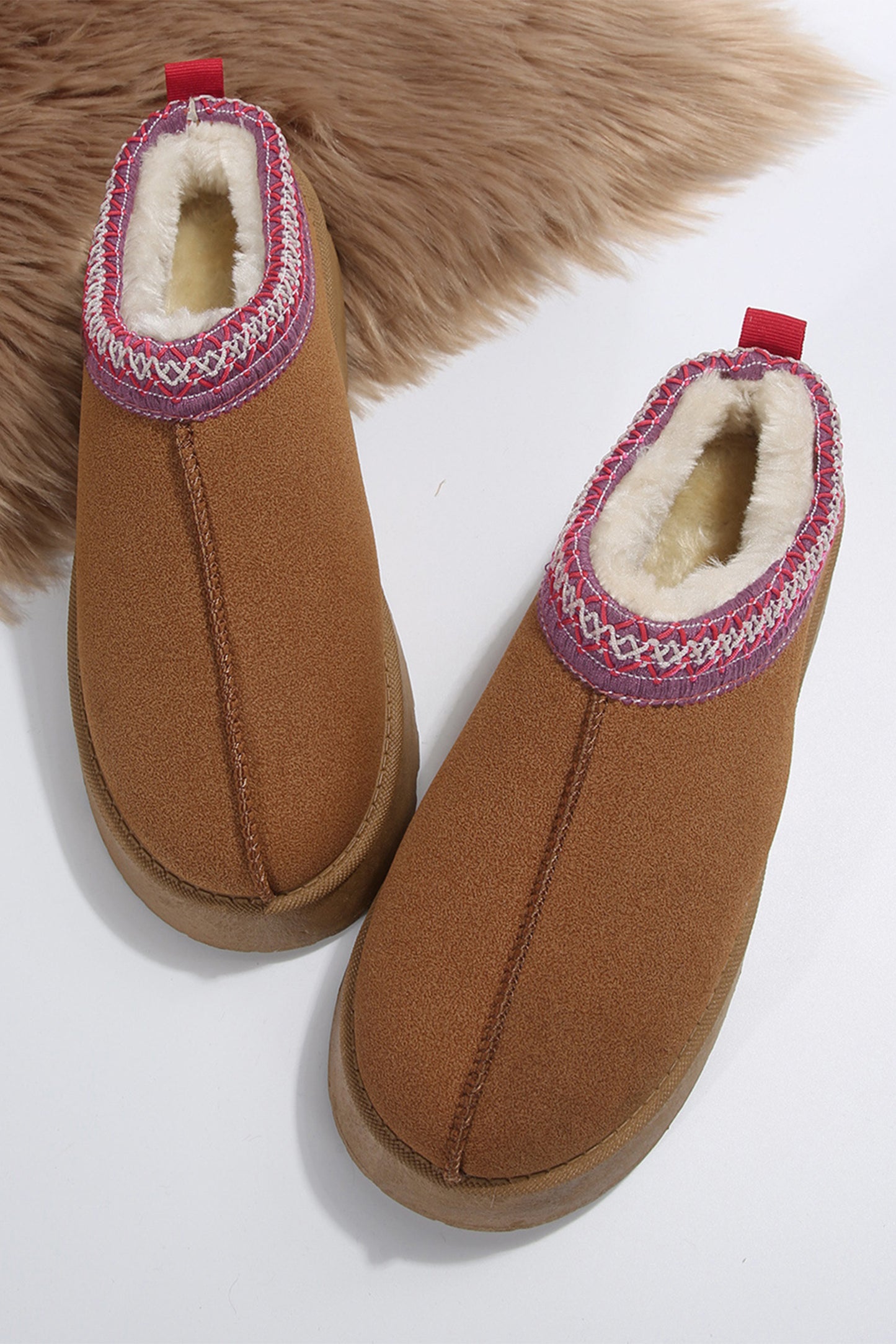 Chestnut Suede Contrast Print Plush Lined Snow Boots