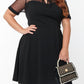 Black Plus Size Collared Mesh Yoke Fit Flare Dress