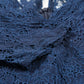 Blue Lace Scalloped V Neck 3/4 Sleeves Pleated Tulle Plus Maxi Dress