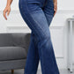 Dark Blue Plus Size Stitching Washed Flare Jeans