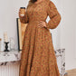 Brown Plus Size Floral Split V Neck Ruffled Sleeve Tiered Maxi Dress