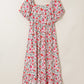 Pink Plus Size Floral Square Neck Puff Sleeve Ruffle Maxi Dress
