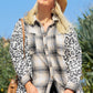 Black Plus Size Plaid Leopard Printed Patchwork Button Up Jacket
