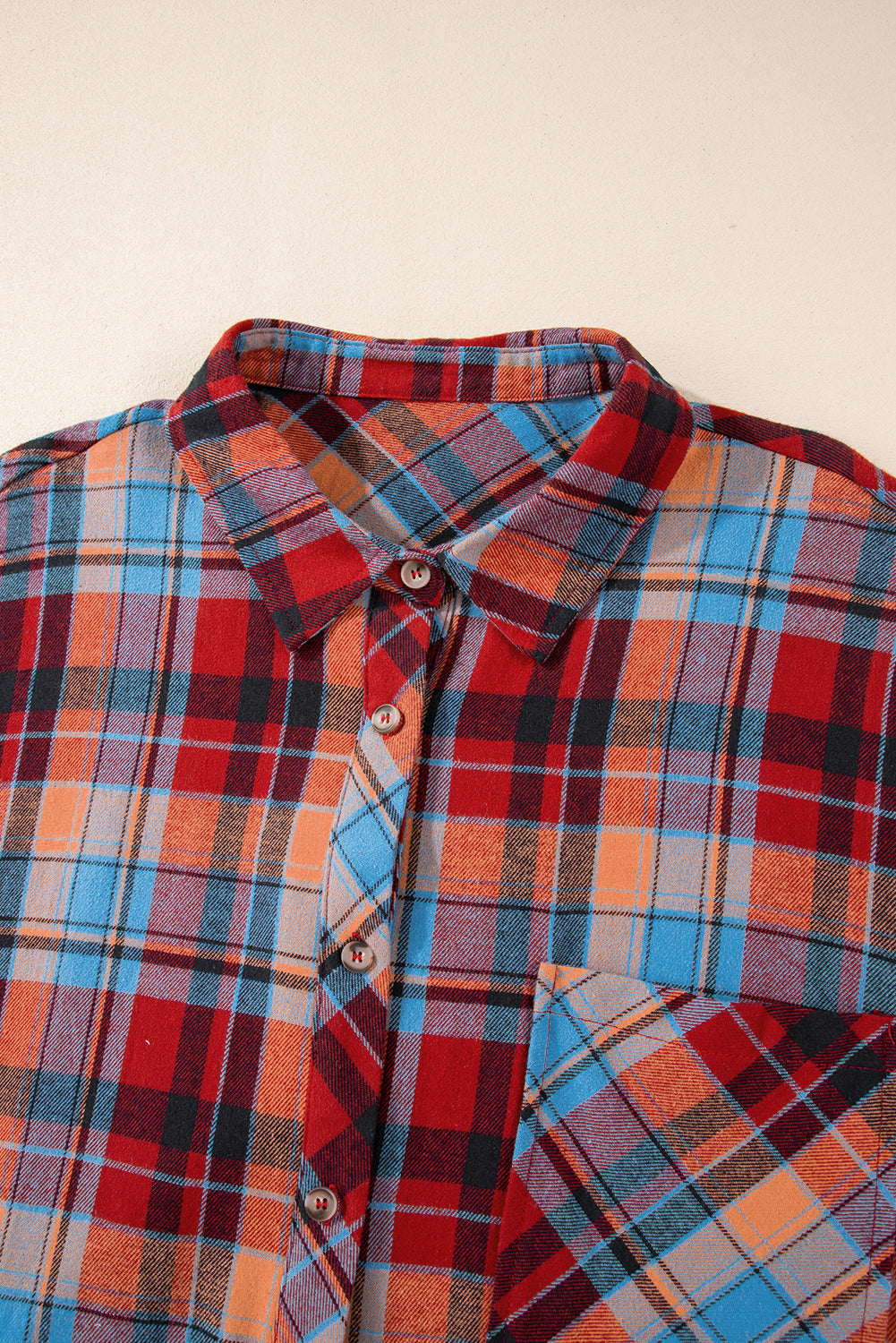 Red Plus Size Plaid Print Buttoned Shirt