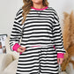Black Stripe Color Block Edge Pullover and Shorts PLus Size Set