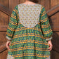 Green Plus Size Mixed Floral Print Striped Trim Loose Mini Dress