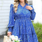 Blue Plus Size Spotted Print Split Neck Ruffle Mini Dress