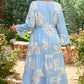 Sky Blue Floral Bracelet Sleeve V Neck Plus Size Tiered Maxi Dress
