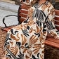 White Plus Size Abstract Print Contrast Collar Split Neck Shift Long Dress