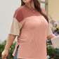 Rose Pink Plus Size Ribbed Colorblock T-shirt