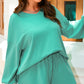 Sea Green Drop Shoulder V Neck Pullover Top and Drawstring Short Plus Size Set