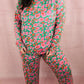Green Plus Size Printed Long Sleeve and Pants Lounge Set