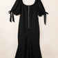 Black Bow Tie Puff Sleeve Plus Size High Slit Maxi Dress