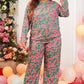 Green Plus Size Printed Long Sleeve and Pants Lounge Set