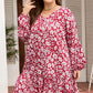 Purple Plus Floral Balloon Sleeve V Neck Relaxed Dress