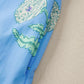 Sky Blue Plus Periwinkle Floral Printed Short Sleeve Striped Trim Split Neck Mini Dress