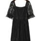 Black Eyelash Lace Square Neck Plus Size Dress