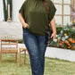 Moss Green Plus Size Swiss Dot Mock Neck Tied Nape Top