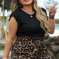 Brown Plus Size Leopard Shorts and Ruffle Sleeve Tee Set