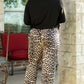 Black Leopard Patched Pocket Long Sleeve Top Plus Size Pants Set