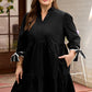 Black Contrast Trim Knot Cuffs Plus Size V Neck Mini Dress