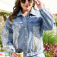 Beau Blue Leopard Patchwork Flap Detail Plus Size Denim Jacket