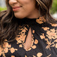 Black Plus Size Cut-out Neckline Long Sleeve Floral Dress