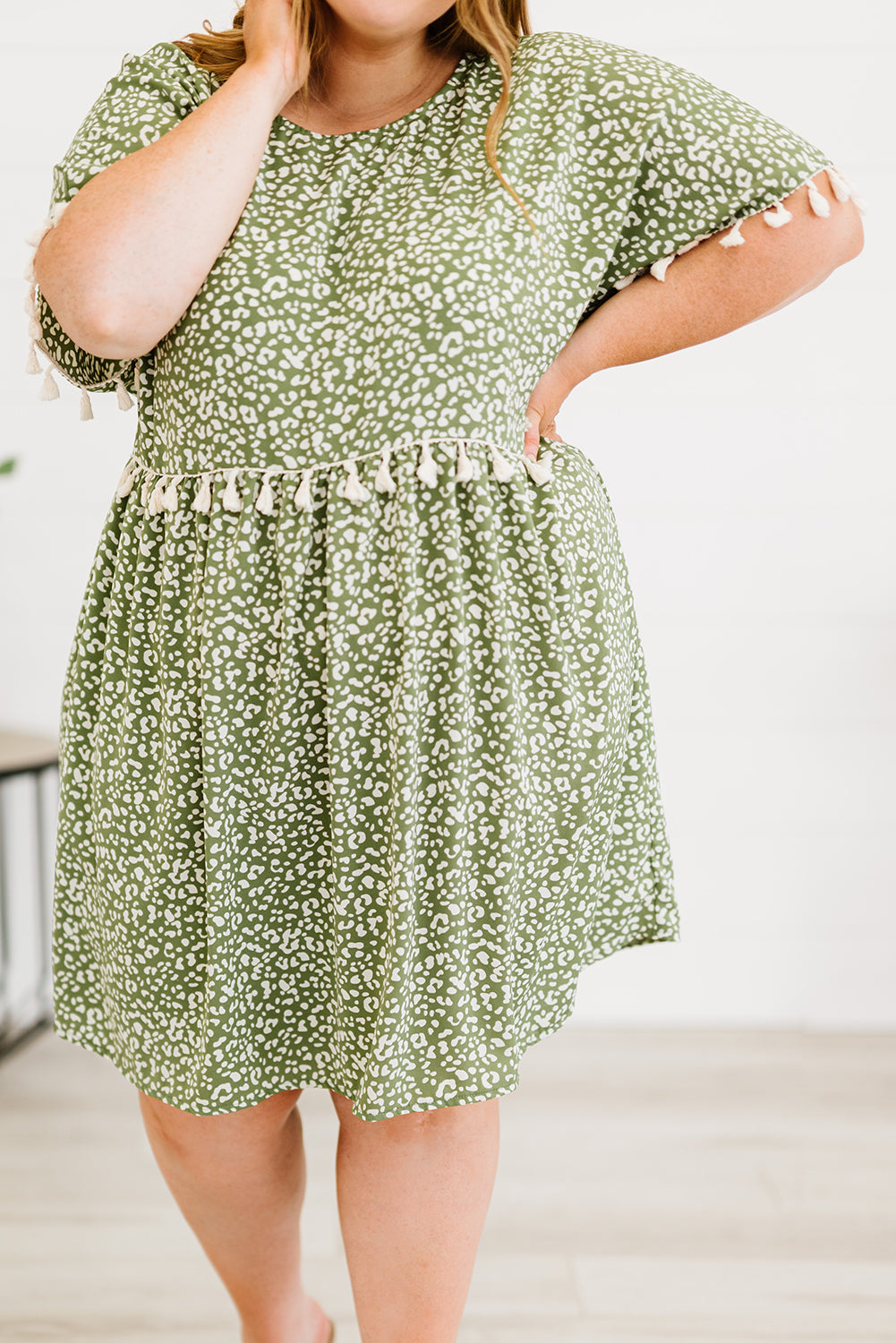 Green Plus size Leopard Tassel Dress