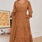 Brown Plus Size Floral Split V Neck Ruffled Sleeve Tiered Maxi Dress