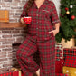 Red Plus Size Plaid Short Sleeve Shirt Loose Pants 2pcs Pajama Set