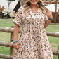 Beige Printed Surplice V Neck Cuffed Sleeve Empire Waist Plus Size Dress