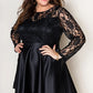 Black Plus Size Sheer Lace Splice High Low Satin Dress