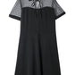 Black Plus Size Collared Mesh Yoke Fit Flare Dress