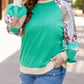 Sky Blue Plus Size Plaid Floral Patchwork Raglan Sleeve Sweatshirt