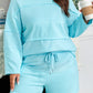Aruba Blue Plus Size Solid Color Splicing Raw Hem Pullover Top Shorts Set