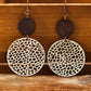 Beige Hollow Out Wooden Round Drop Earrings