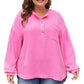 Bonbon Half Buttons Chest Pocket Drop Sleeve Plus Size Top