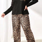 Black Leopard Patched Pocket Long Sleeve Top Plus Size Pants Set