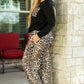 Black Leopard Patched Pocket Long Sleeve Top Plus Size Pants Set