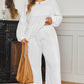 White Textured Raw Seam Plus Size Pullover Top and Drawstring Pants Set