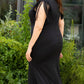 Black Plus Size Surplice V Neck Fringe Formal Maxi Dress