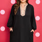 Black Contrast Color Block Leopard Trim Plus Size Ribbed Dress