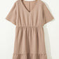 Dark Khaki Plus Size Textured Ruffled Short Sleeve Dress