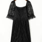 Black Eyelash Lace Square Neck Plus Size Dress