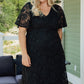 Black Plus Size Lace Flutter Sleeves Flare Midi Dress