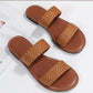 Chestnut Braided Double Band Leathered Flat Slippers