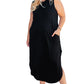 Black Plus Size Wide Sleeveless Shoulder Straps Maxi Dress