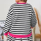 Black Stripe Color Block Edge Pullover and Shorts PLus Size Set