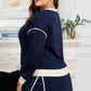 Navy Blue Plus Color Block Drop Shoulder Top and Lace-up Skirt Outfit